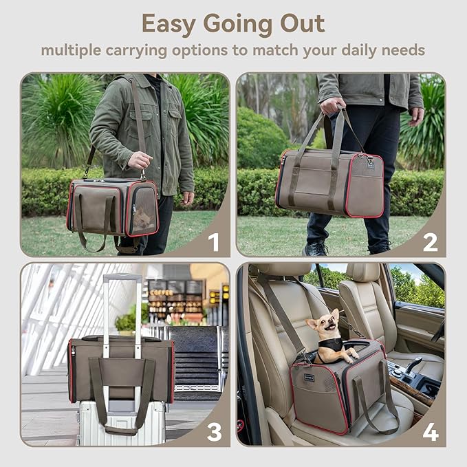 Petsfit Expandable Cat Carrier Dog Carriers,Airline Approved Soft-Sided Portable Pet Travel Washable Carrier for Kittens,Puppies,Removable Soft Plush mat and Pockets,Locking Safety Zippers