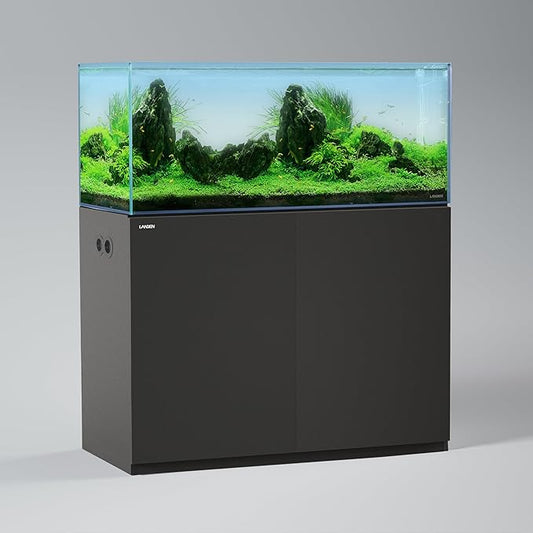LANDEN Aquarium Wooden Stand and Cabinet for up to 72.2 Gal Tank, Fish Reptile Sea Salt WaterTank Stand, Nano Foam Leveling Mat Included, W47.2xD19.7xH31.5 in, Wooden Matte Black Painted(Stand Only)