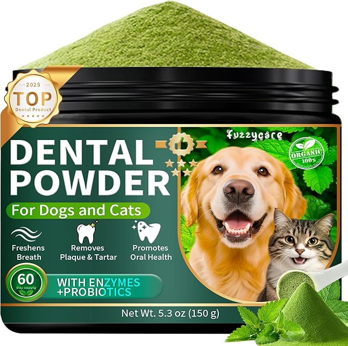 Dog Dental Powder, Dog Teeth Cleaning Powder with Natural Herbal Blend & Postbiotics, Dog Teeth Cleaning, Targets Tartar & Reduces Plaque & Bad Breath for Dogs & Cats, Mint -150Grams