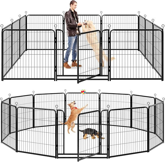 Dog Playpen Outdoor Extra Wide 12 Panels Heavy Duty Dog Fence 32" Height Anti-Rust with Doors Portable for RV Camping Yard, Total 32FT, 79 Sq.ft, Snowy Black