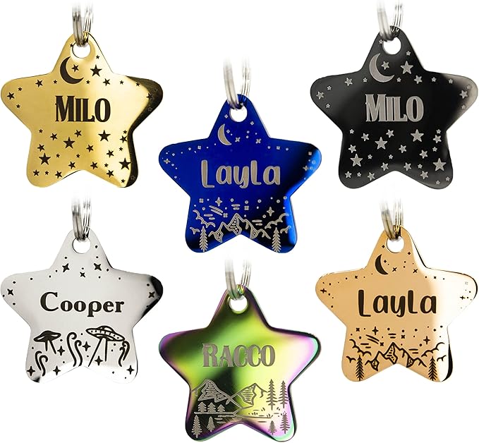 Personalized Dog Tag with 5 Lines of Custom Deep Engraved Durable Stainless Steel Pet ID Name Tag Designer Small Size Star