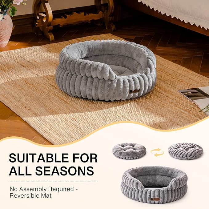 MEWOOFUN Dog Bed for Medium Dogs, Washable Large Cat Beds for Indoor Cats, Donut Pet Bed for Dogs and Cats with Anti-Slip Bottom (Grey, 27"x27"x10")