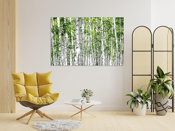 Nature Wall Art Prints - Ocean Forest Mountain Lake Canvas Landscapes - Small to Extra Large Living Room Bedroom Kitchen Bathroom Décor (Green Brich Trees, 31L" x 47W")