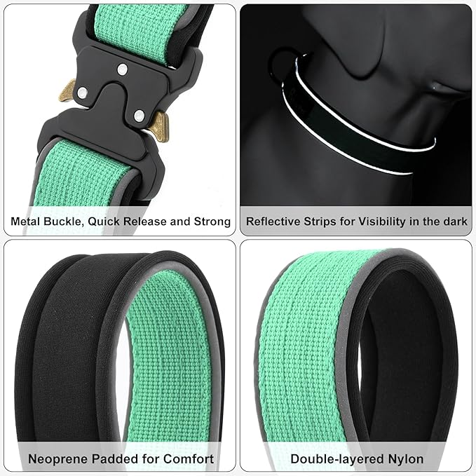 Plutus Pet Tactical Dog Collar, Reflective, Adjustable Heavy Duty Dog Collar, Soft Padded and Comfortable, for Small Medium and Large Dogs (Teal, XS)