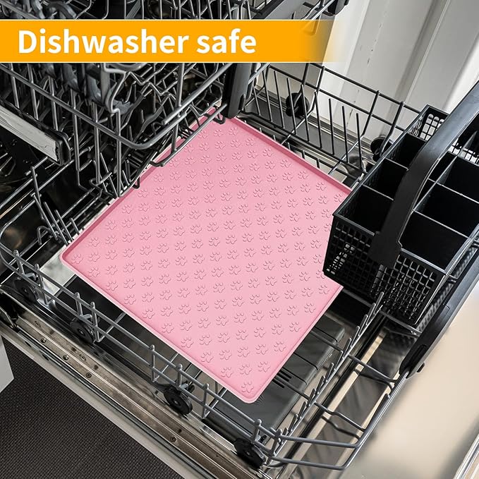 Ptlom Pet Placemat for Dog and Cat, Waterproof Non-Slip Silicone Feeding Bowl Mat Prevent Food and Water Overflow, Puppy Dish Feeder Fountain Trays Suitable for Medium and Small Pets, Pink