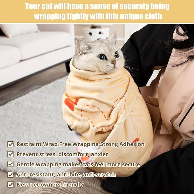 Cat Grooming Wrap,Anti-Escape Cat Wrap for Grooming,Self-Adherent Soft Cat Blanket to Wrap,Clip Nails, Anti-Bite, Anti-Scratch,Cat Calming Wrap,Cat Burrito Wrap,Swaddle Wrap Pet Tool Large Size