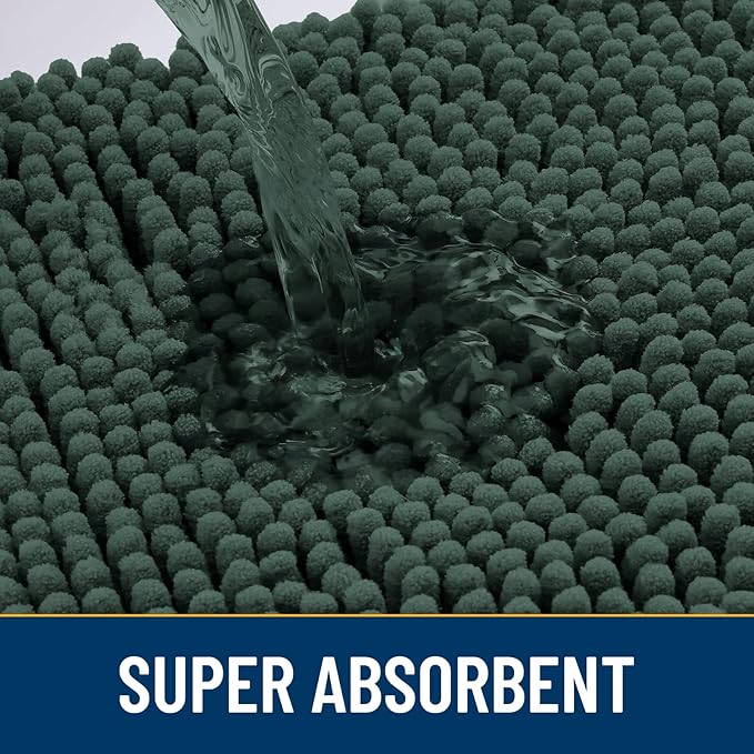 Smiry Dog Door Mat for Muddy Paws 40x32, Absorbs Moisture and Dirt Doormat, Non-Slip Washable Quick Dry Chenille Front Door Mat Indoor Entrance, Entryway Carpet for Inside Floor, Green