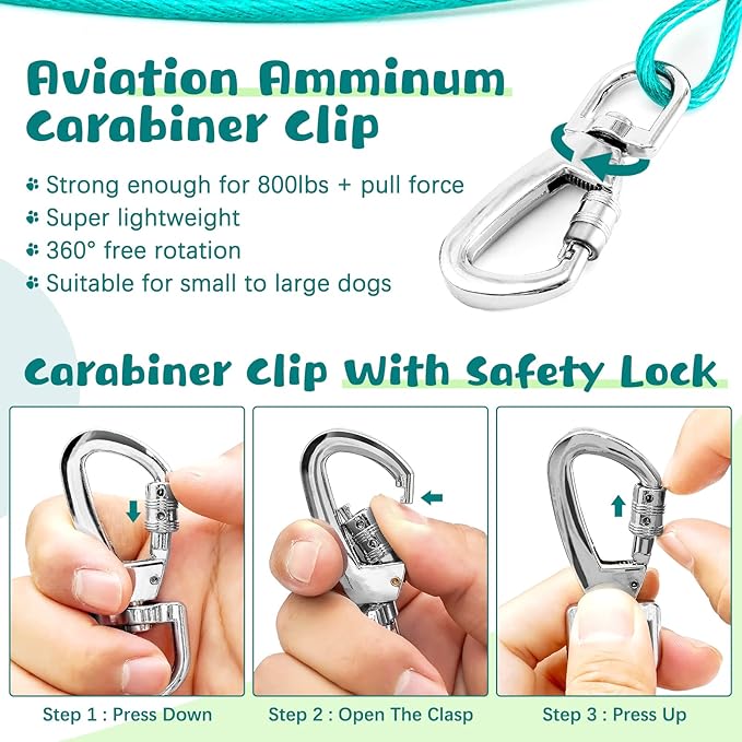 Tie Out Cable for Yard - 20FT Heavy Duty Dog Leads, Chew Proof for Large Dogs Up to 125lbs