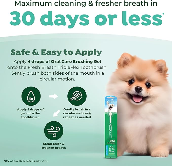 TropiClean Fresh Breath TripleFlex Toothbrush for Small & Medium Dogs | 360-Degree Dog Dental Cleaning | Dog Toothbrush for Small & Medium Breeds