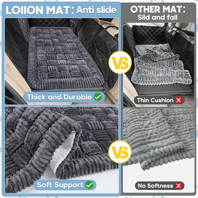 Dog Car Bed Mat, Non-Slip Backseat Extender Pet Blanket, Plaid Dog Bed for Trucks, Sedans & Large SUVs, Chew-Resistant Travel Pad for Dogs, Easy Clean & Scratch-Proof & Comfort（56"x28.7" Gray