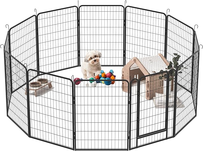 Dog Playpen, Outdoor Dog Fence, 8 Panels, 40" H Dog Pen for Large/Medium/Small Dogs, Heavy Duty Metal Pet Fence with Gate, Portable Dog Fence for RV Camping and Yard (Black)