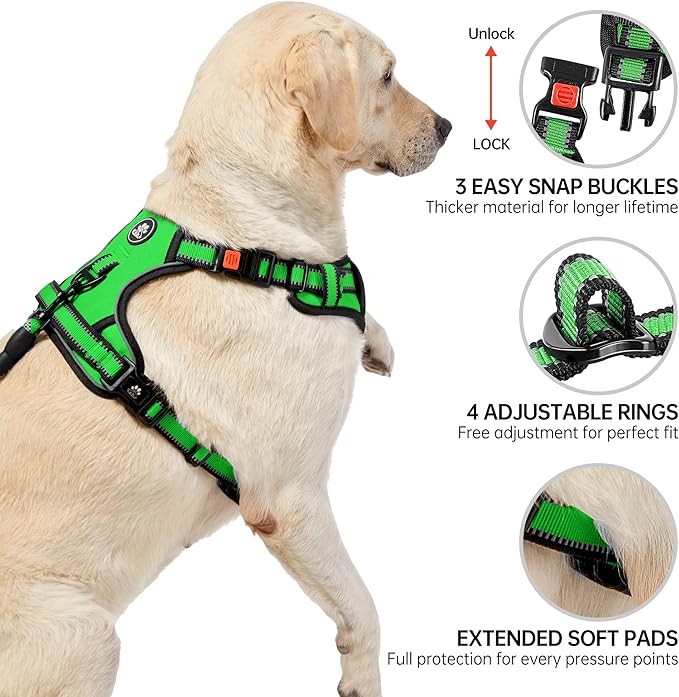 NESTROAD Dog Harness, Adjustable Oxford Harness with Leash, Reflective No-Choke Pet Vest with Easy Control Handle (M, Fluorescent Green)