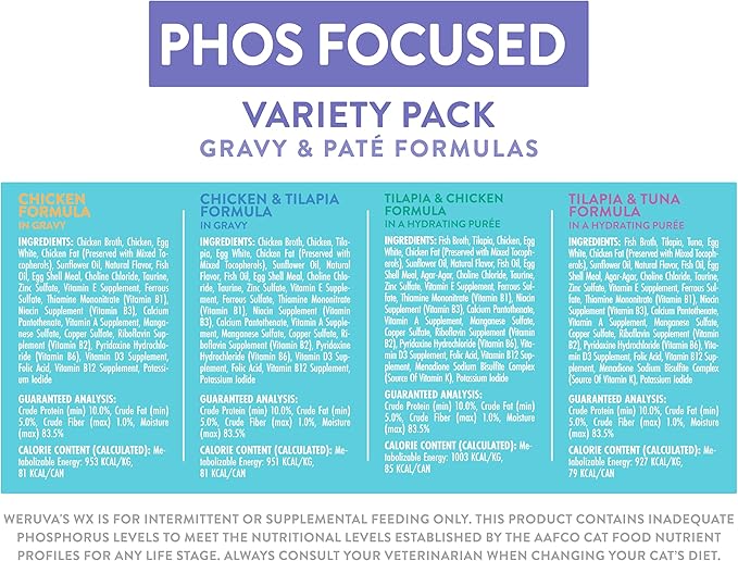 Weruva Wx Phos Focused, Pate & Gravy Formulas Variety Pack, 3oz Can (Pack of 12)