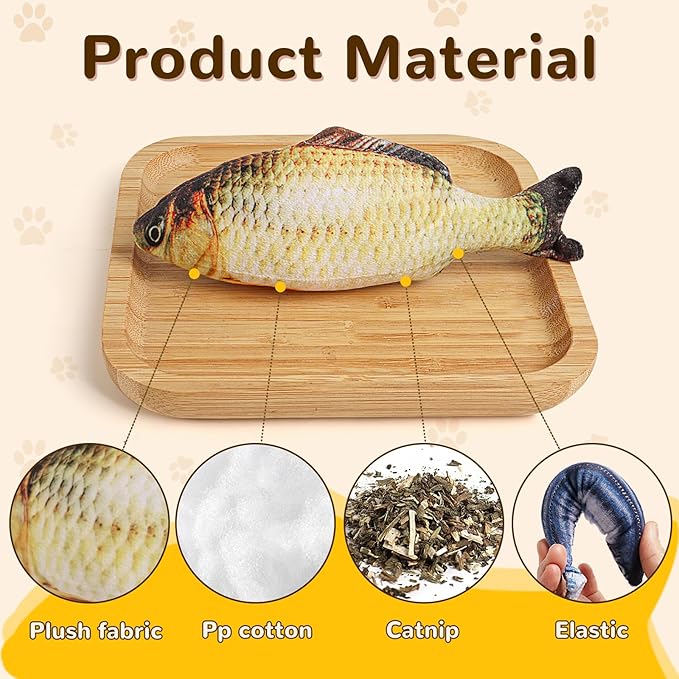 Catnip Toys 5 Pack - Simulation Fish Shape Realistic Fluffy Catnip Doll Interactive Pets Pillow Chew Bite Supplies for Cat Kitten Kitty