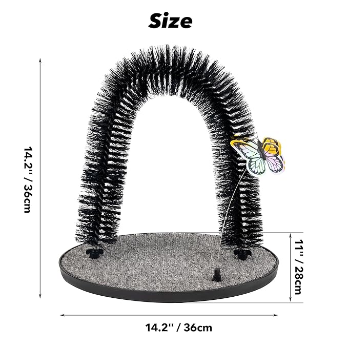 Pet Prime 2in1 Cat Arch Self Groomer for Indoor Cats, Back Scratcher Grooming Massage Brush With Sturdy Scratching Pad, Durable Brusher and Butterfly Toy