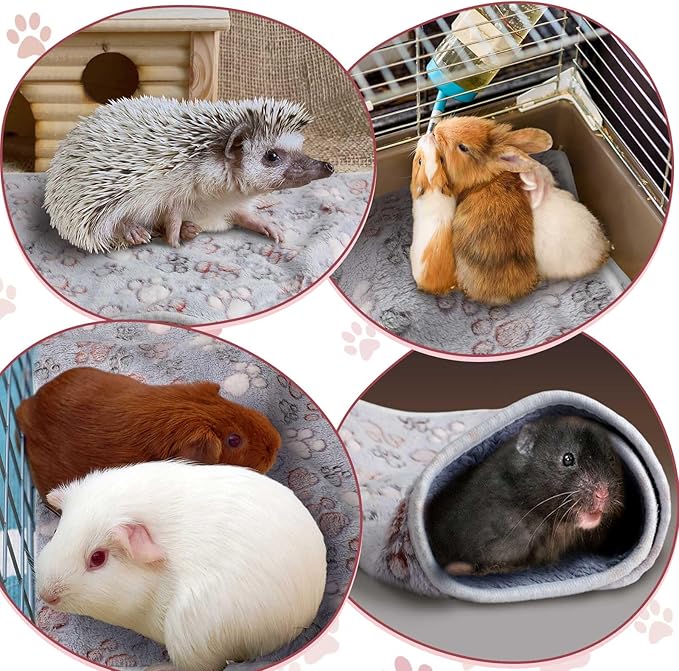 Reginary 4 Pcs Waterproof Guinea Pig Blankets Washable Small Animal Fleece Bedding Absorbent Guinea Pig Cage Liners Reusable Pet Pee Pad Sleep Mat for Hamster Ferret(Adorable Paw,12 x 12 Inch)