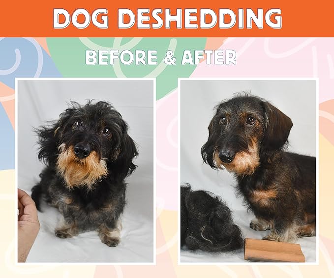 Jocomb Wooden Deshedding Brush for Dogs, Cats & Horses - Gentle Grooming Tool for Thick, Short & Wiry Coats - Dematting Pet Brush for Shedding Control & Comfort