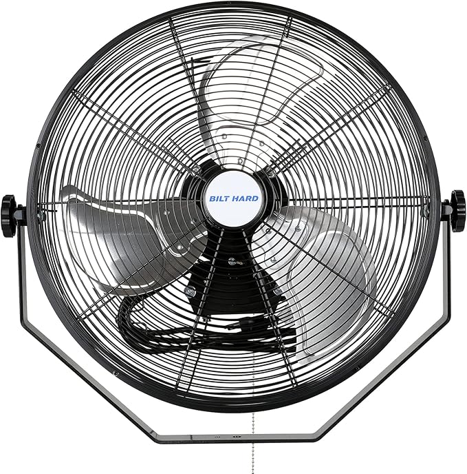 BILT HARD 4600 CFM 20 in. Industrial Wall Mount Fan, 3-Speeds High Velocity Wall Fan with Sealed Motor, Heavy Duty Metal Barn Fans for Garage, Commercial, Greenhouse, Warehouse & Shop Use