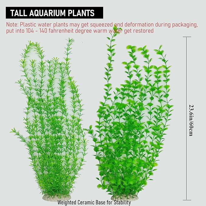 23.6 Inch Tall Aquarium Plants – Large Lifelike Artificial Fish Tank Decorations, Fish Tank Plants Plastic，2 Pcs Adjustable Length, Durable & Safe for Freshwater/Saltwater Aquariums (Green (Style A))