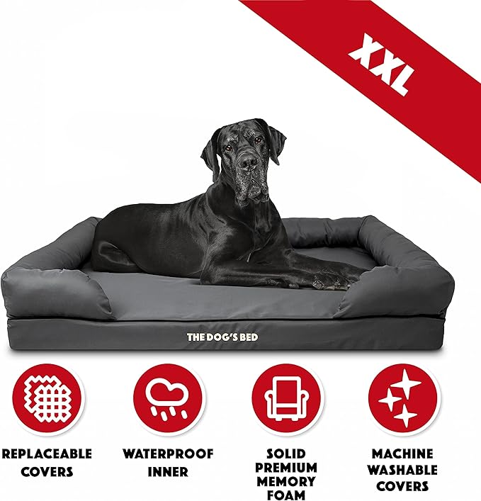 The Dog’s Bed, Dog Bed XXL Grey 51.5x39, Memory Foam, Pain Relief: Arthritis, Hip & Elbow Dysplasia, Post Surgery, Lameness, Supportive, Calming, Waterproof Washable Cover, Veterinary Approved