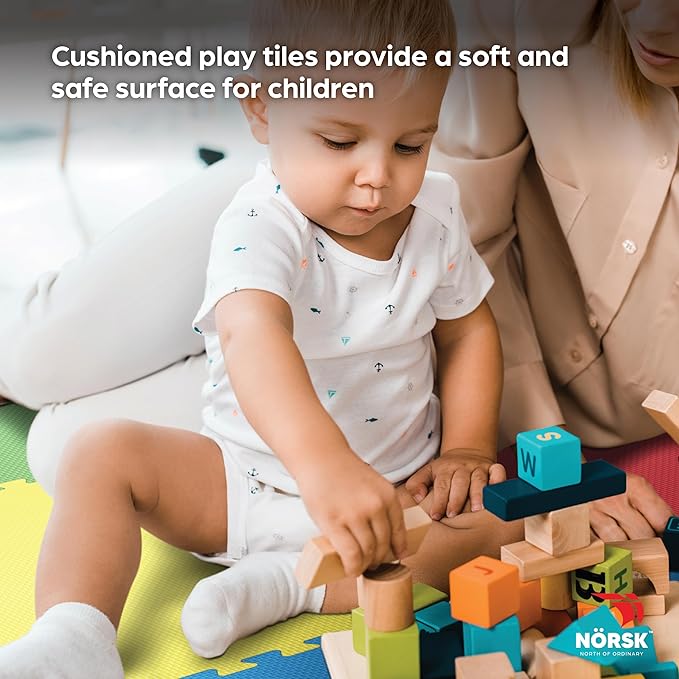 Norsk Reversible Kids Puzzle Play Mats 1/2" Thick EVA Interlocking Foam Tiles (Multicolor/Black 20 Tiles - 80 sq. Ft. 1/2" Thick)