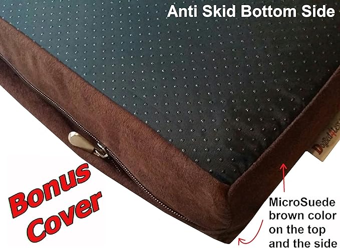 Dogbed4less Extra Large Orthopedic Memory Foam Dog Bed for Large Dogs with Durable Waterproof Internal Case, Removable Washable Denim Cover and Bonus Pet Bed Cover, 47X29X4 Fits 48X30 Dog Crate, Brown