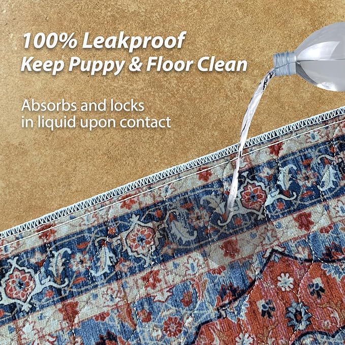 nunubaby Washable Pee Pads for Dogs, Stylish, Non-Slip and Leak-Proof Pee Pads. Reusable Potty Pads for Dogs for Crates and Floors.(Red/Multi, 36" x72")