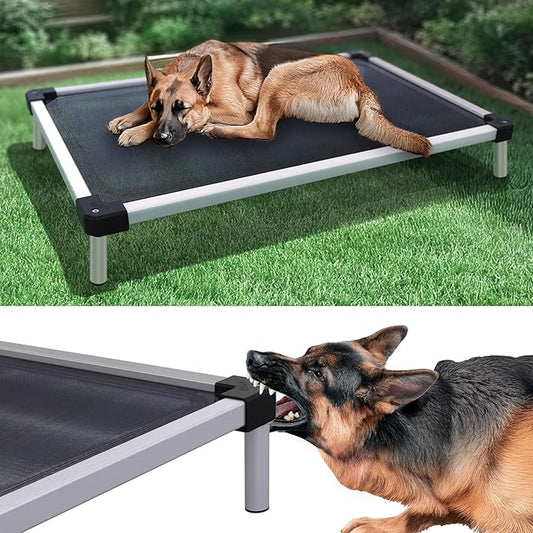 FXW TitanNest Chew-Proof Elevated Dog Bed, Raised Cot for Indoor/Outdoor/Camping Use, Durable & Waterproof Cooling Pet Bed for Large Dogs, 50.0" L x 31.0" W x 7.3" H, Black