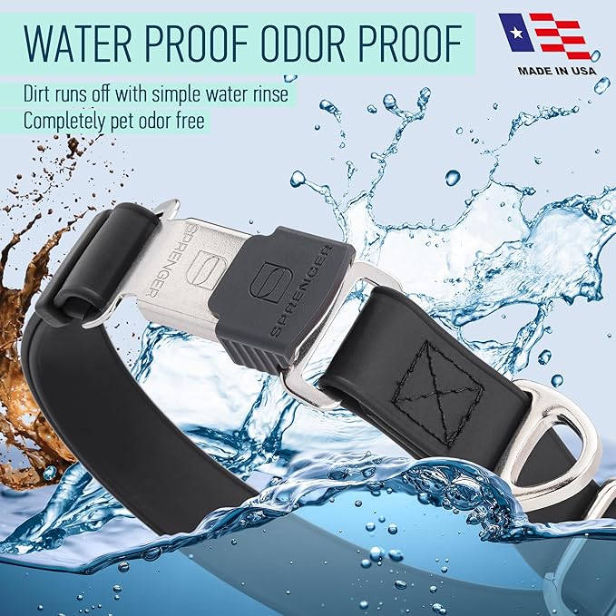 Dogline Biothane Waterproof Dog Collar with Herm Sprenger Black Stainless Steel Quick Release Buckle – Heavy Duty Tactical Durable Collar for Dogs – Comfortable and Safe Pet Collar W 1" L 15-25" Black