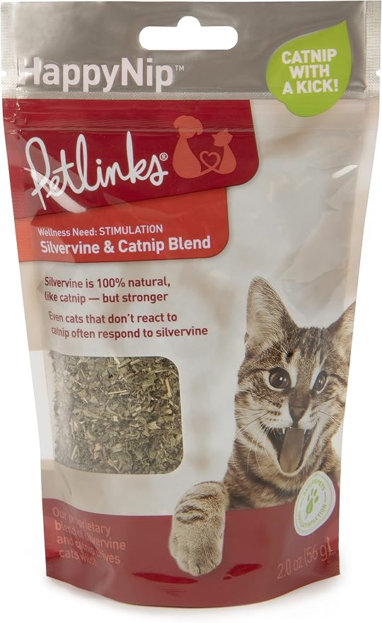 Petlinks HappyNip Catnip & Silvervine Blend for Cats & Kittens, Highly Potent Stimulant/Attractant, Great for Finicky Felines, Resealable Pouch - 2.0 oz