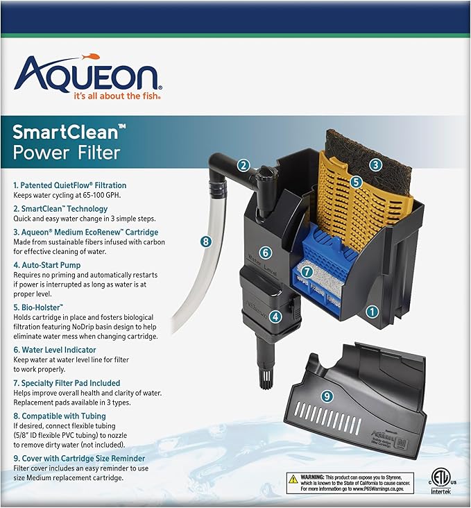 Aqueon Aquarium Fish Tank SmartClean Power Filter with EcoRenew Filter Cartridge, 10-20 Gallons