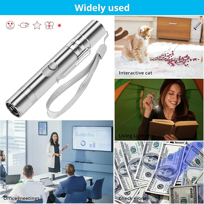 Cat Toy Pointer for Indoor Cats, 2 Pieces, USB Rechargeable Kitten Toys with 7 Adjustable Patterns, Interactive Chase Toys for Indoor Cats & Dogs, Training & Exercise Fun