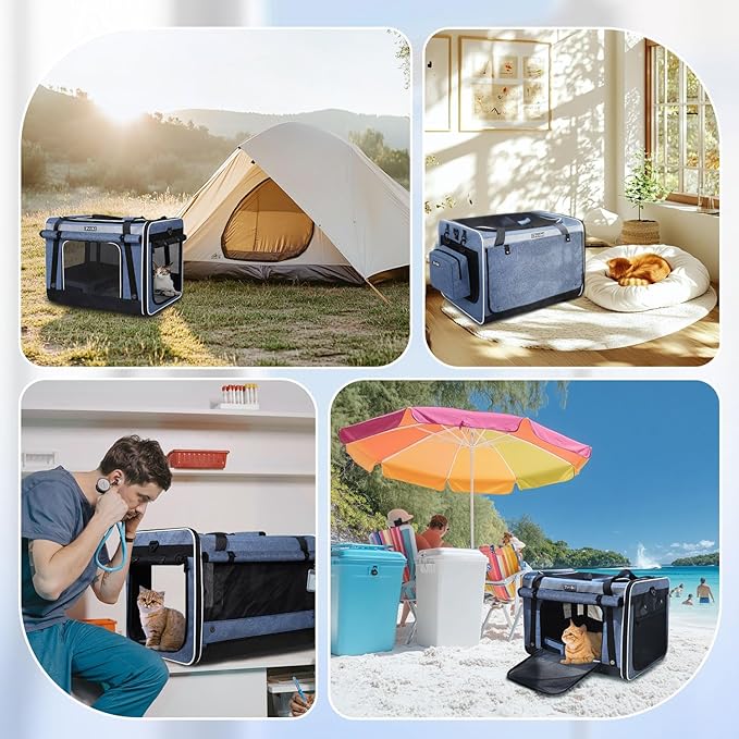 Petskd Extra Large Cat Carrier for 55LBS Pet Car Travel with Litter Box, 24"x17"x17" Soft Large Cats or Medium Dog Carrier with 5 Breathable Mesh Windows and Locking Zippers for Long Distance(Blue)