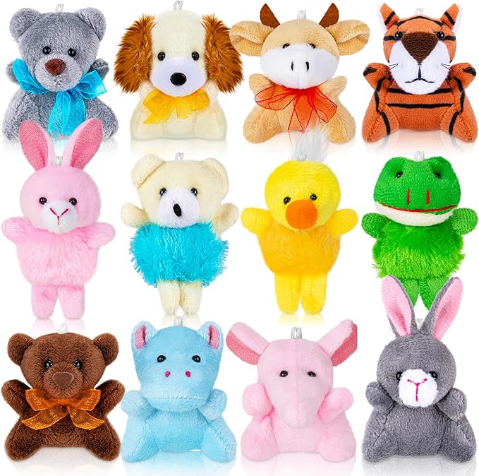 Sofier 12 Packs Mini Stuffed Animals Bulk Party Favors for Kids Treasure Box Toys Classroom Plush Toys Claw Machine Cute Key Chains Carnival Prizes Small Valentine Halloween Stocking