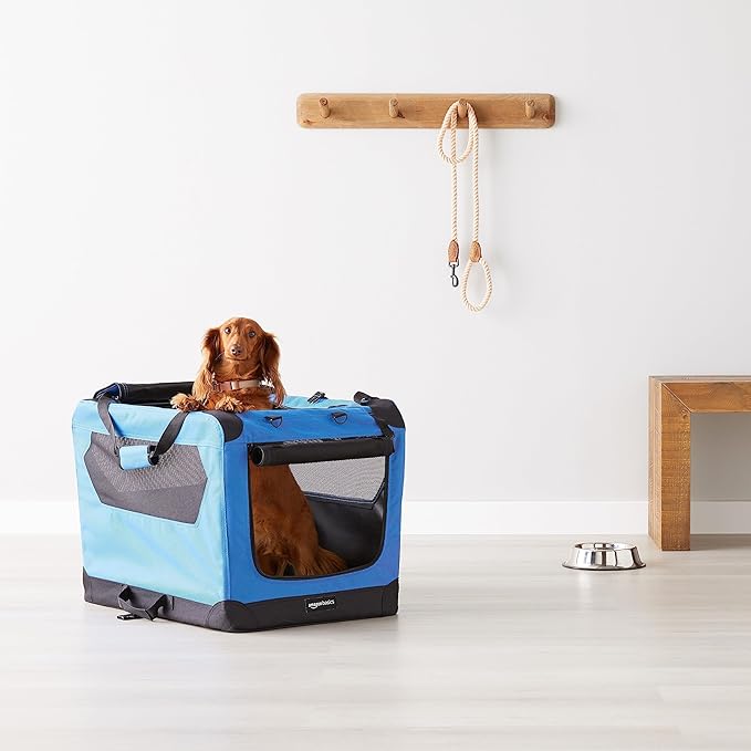 Amazon Basics Folding Portable Soft Pet Dog Crate Carrier Kennel, 26 x 18 x 18 inches, Blue