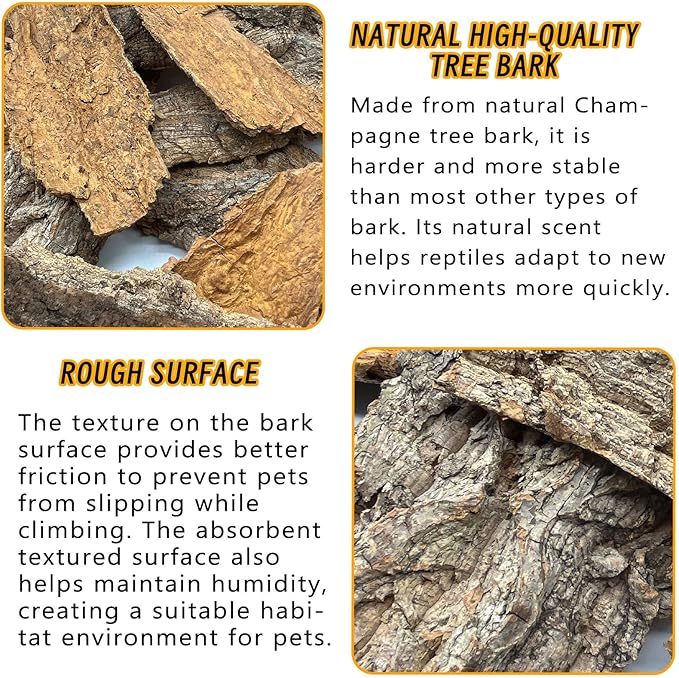 BNOSDM Reptile Terrarium Bark Substrate Bedding Tortoise Natural Cork Bark Reptile Climbing Mat Habitat Decor for Lizard Snake Spiders Hermit Crabs Tarantula Geckos Bearded Dragons (0.7 LB)