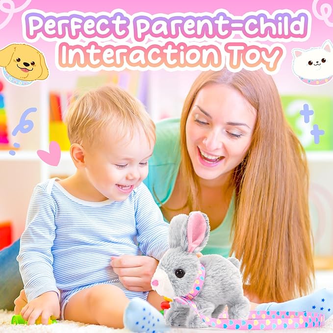 Tagitary Plush Bunny Toy for Kids,Interactive Realistic Bunny with Sounds,Walking,Ears Wiggling,Twitch Mouth and Nose,Hopping Rabbit Toys Easter Christmas Birthday Gift for Toddlers