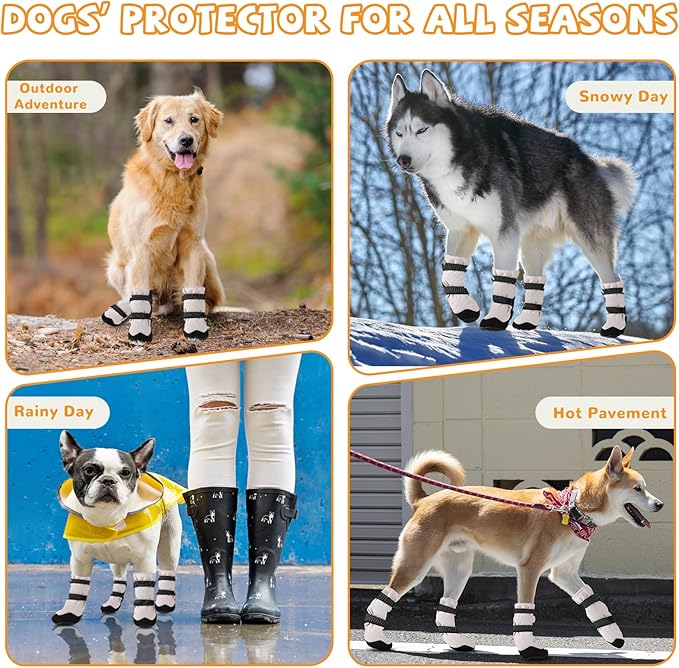 Winter Dog Snow Boots with Warm Wool Lining, Dog Shoes for Large Small Medium Dogs, Dog Booties and Paw Protectors, Anti-Slip Dog Shoes with Reflective for Snow, Hardwood Floors, Hiking (Size 4)