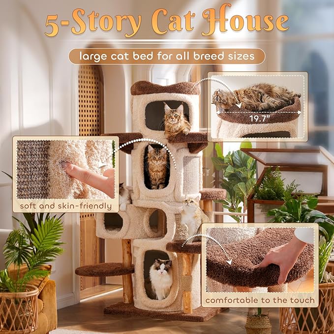 70'' Luxury Heavy Duty Cat Tree for Indoor Cats Adults,Treehouse Theme Large Cat Tower for Home Decoration,Multi-Level Modern Maine Coon Condo with 3*Wood Scratching Post,Perch,Huge House for Multicat