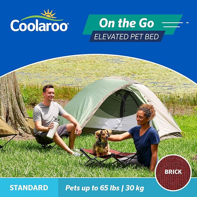 Coolaroo On-The-Go Elevated Dog Bed - Foldable Pop-Up Travel Dog Bed with Breathable, Moisture-Resistant Fabric, Carry Bag Included, Lightweight & Portable, Brick, Standard