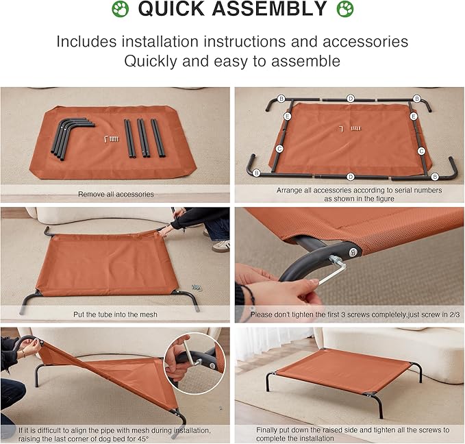 Love's cabin Elevated Cooling Dog Bed for Large Dogs, Portable Indoor & Outdoor Raised Pet Dog Cat Cot, Durable Summer Frame with Breathable Mesh, Terracotta, 48 inches