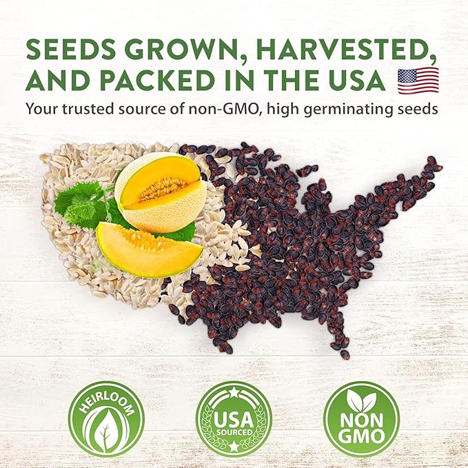 HOME GROWN 𝗨𝗦𝗔 𝗣𝗥𝗘𝗠𝗜𝗨𝗠 Melon Seeds Variety Pack 5 𝗡𝗢𝗡-𝗚𝗠𝗢 Heirloom Vegetable Seeds, Watermelon Cantaloupe Honeydew Sugar Baby & Melon, High Germination for Planting Home Garden Indoors