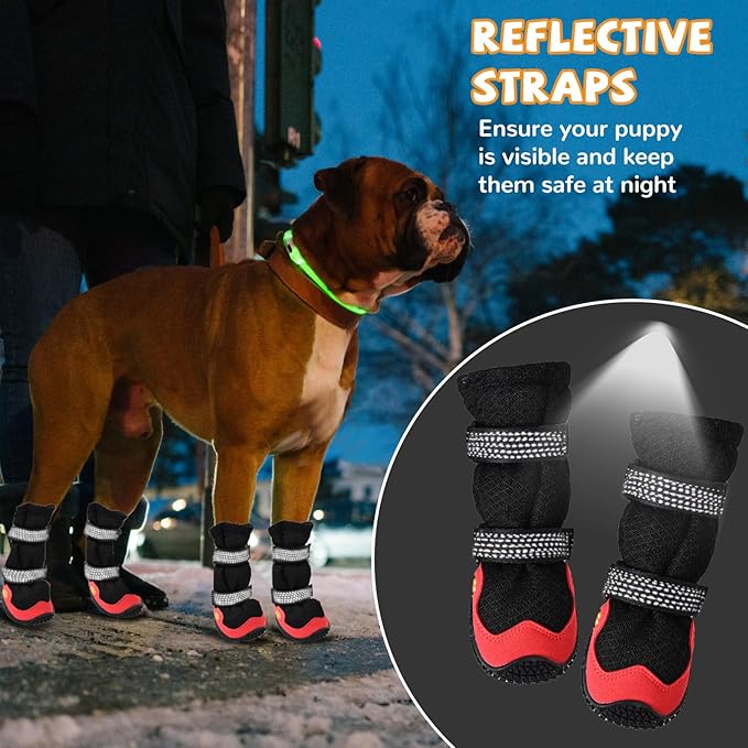 Dog Shoes for Medium Large Size Dogs, Breathable Dog Shoe for Hot Pavement, Dog Booties and Paw Protectors to Prevent Licking, Anti-Slip Dog Boots with Reflective for Summer, Hiking, Snow (Size 1)