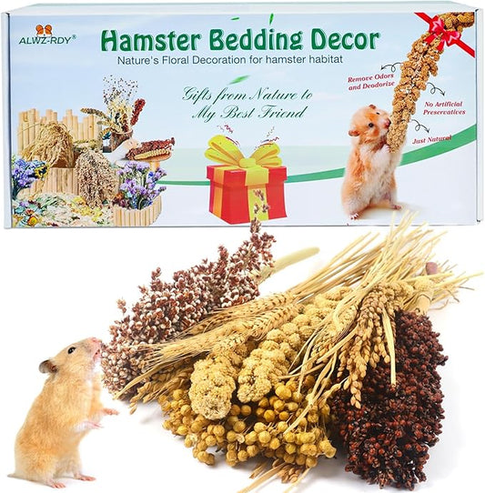 Natural Hamster Bedding, Hamster Herbs Flowers for Hamster Cage Enclosure Habitat Decor Hamster Sprays for Dwarf Syrian Guinea Hamsters Gerbil Degus or Other Small Animals（Grain Version）