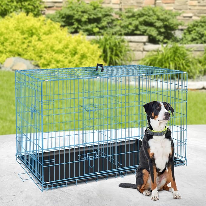 BestPet | Dog Crate | 36" | Blue | Foldable Metal Kennel with Double Doors, Secure Slide-Bolt Latches, Leakproof Tray | Portable Dog Cage for Medium Sized Breeds | for Travel, Indoor & Outdoor Use