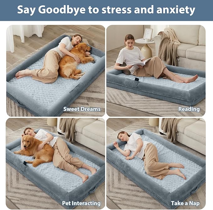 WNPETHOME Human Dog Bed for Adult, Washable Dog Couch with Removable Waterproof Cover, Orthopedic Large Pet Sofa Bed with Bolster Sides for Sleeping