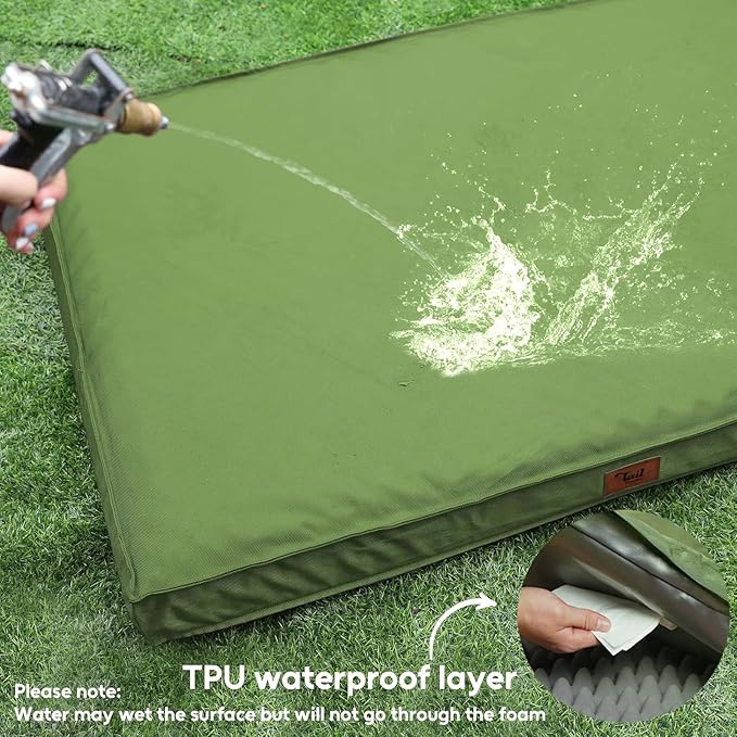 Outdoor Dog Bed for Small Dogs, Waterproof Dog Crate Bed for Small Dogs, Orthopedic Egg Crate Foam Puppy Beds with Washable and Removable Oxford Cover, Light Green