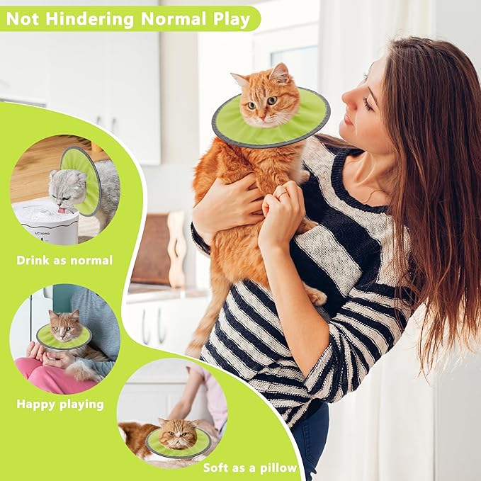 Lightweight Cat Cone Collar Soft, Soft Comfortable Cat Recovery Collar After Surgery, Elizabethan E Collar for Cats, Cone for Cats to Stop Licking (Water Green, Medium)