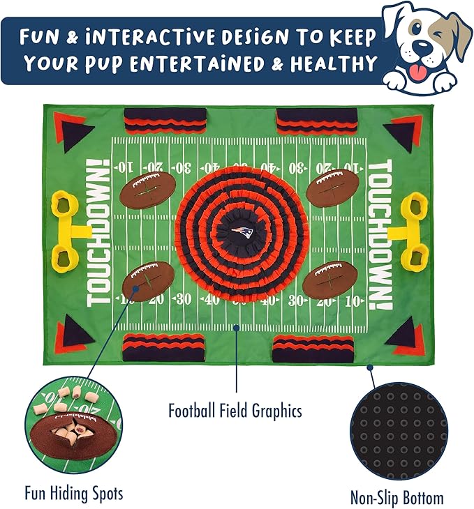 NFL New England Patriots Dog Snuffle Mat – Interactive Pet Slow Feeder, Football Field Design Food Puzzle Toy for Dogs & Cats, Foraging Activity Mat for Smarter Feeding