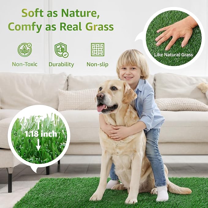 LOOBANI Dog Grass Pee Pads, Artificial Dog Grass Pads for Potty Tray, Fake Grass for Dogs to Pee On, Outdoor Indoor Pee Grass for Dog Potty (59*39 inch)